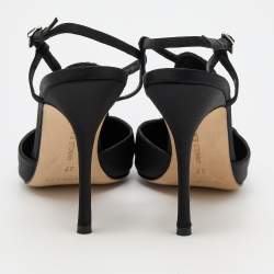 Pre Owned Manolo Blahnik Black Satin Crystal Embellished Jamala Pumps Size 37