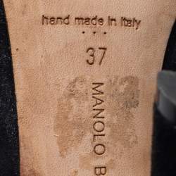 Pre Owned Manolo Blahnik Black Suede Slingback Peep Toe Pumps Size 37