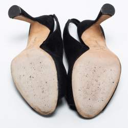 Pre Owned Manolo Blahnik Black Suede Slingback Peep Toe Pumps Size 37