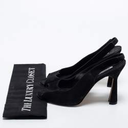 Pre Owned Manolo Blahnik Black Suede Slingback Peep Toe Pumps Size 37