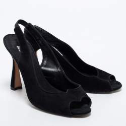 Pre Owned Manolo Blahnik Black Suede Slingback Peep Toe Pumps Size 37