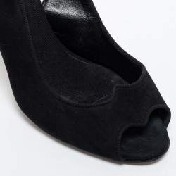 Pre Owned Manolo Blahnik Black Suede Slingback Peep Toe Pumps Size 37
