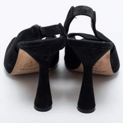 Pre Owned Manolo Blahnik Black Suede Slingback Peep Toe Pumps Size 37