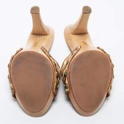 Pre Owned Manolo Blahnik Stingray Terry Wood  Slide Sandals Size 39