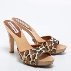 Pre Owned Manolo Blahnik Stingray Terry Wood  Slide Sandals Size 39