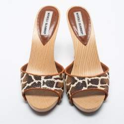 Pre Owned Manolo Blahnik Stingray Terry Wood  Slide Sandals Size 39