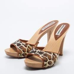 Pre Owned Manolo Blahnik Stingray Terry Wood  Slide Sandals Size 39