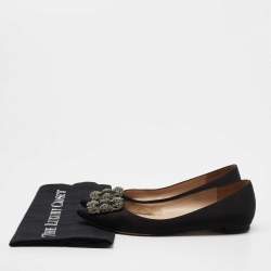 Pre Owned Manolo Blahnik Black Satin Hangisi  Flats Size 37.5