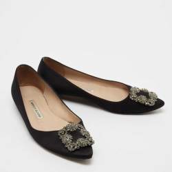 Pre Owned Manolo Blahnik Black Satin Hangisi  Flats Size 37.5