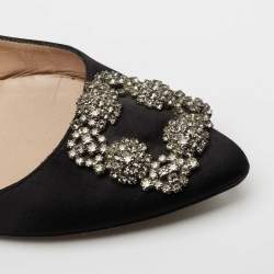 Pre Owned Manolo Blahnik Black Satin Hangisi  Flats Size 37.5