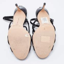 Pre Owned Manolo Blahnik Black Patent Leather Cross Strap Open Toe Sandals Size 38.5