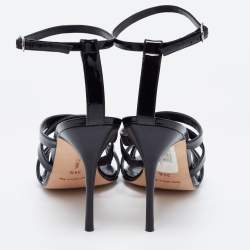 Pre Owned Manolo Blahnik Black Patent Leather Cross Strap Open Toe Sandals Size 38.5