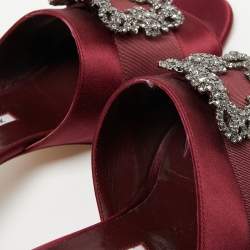 Pre Owned Manolo Blahnik Burgundy Satin Martamod Crystal Embellished Mules Size 41