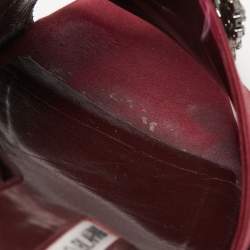 Pre Owned Manolo Blahnik Burgundy Satin Martamod Crystal Embellished Mules Size 41