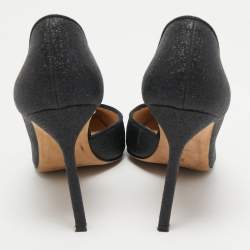 Pre Owned Manolo Blahnik Black Glitter Stresty D'orsay Pointed Toe Pumps Size 38