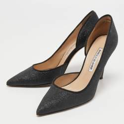 Pre Owned Manolo Blahnik Black Glitter Stresty D'orsay Pointed Toe Pumps Size 38