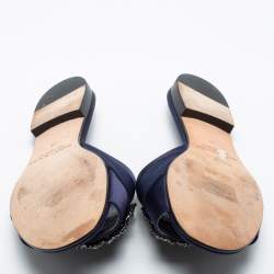 Pre Owned Manolo Blahnik Navy Blue Satin  Martamod  Flat Sandals Size 38