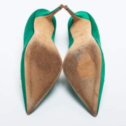 Pre Owned Manolo Blahnik Green Satin Borlak Pumps Size 37.5