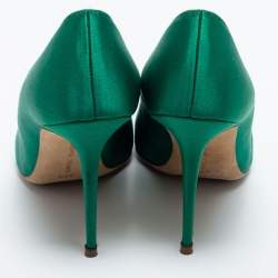 Pre Owned Manolo Blahnik Green Satin Borlak Pumps Size 37.5