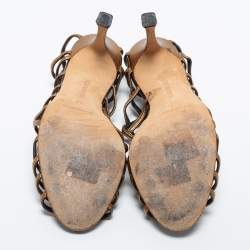 Pre Owned Manolo Blahnik Metallic Leather Strappy Sandals Size 37