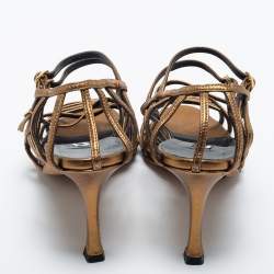 Pre Owned Manolo Blahnik Metallic Leather Strappy Sandals Size 37