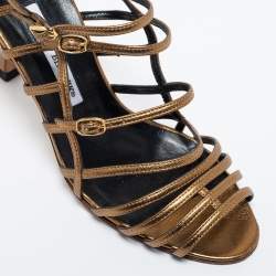 Pre Owned Manolo Blahnik Metallic Leather Strappy Sandals Size 37