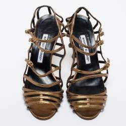 Pre Owned Manolo Blahnik Metallic Leather Strappy Sandals Size 37