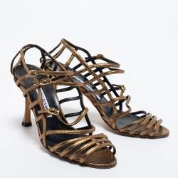 Pre Owned Manolo Blahnik Metallic Leather Strappy Sandals Size 37