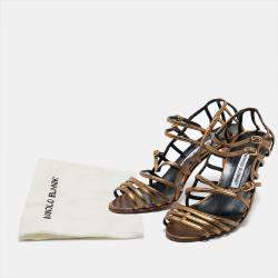 Pre Owned Manolo Blahnik Metallic Leather Strappy Sandals Size 37