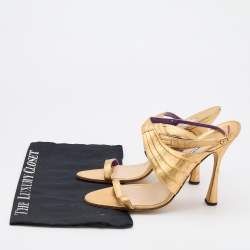 Pre Owned Manolo Blahnik Gold Leather Ankle Strap Sandals Size 41