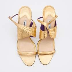 Pre Owned Manolo Blahnik Gold Leather Ankle Strap Sandals Size 41
