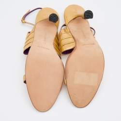 Pre Owned Manolo Blahnik Gold Leather Ankle Strap Sandals Size 41
