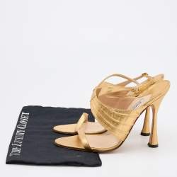 Pre Owned Manolo Blahnik Gold Leather Ankle Strap Sandals Size 41