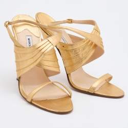 Pre Owned Manolo Blahnik Gold Leather Ankle Strap Sandals Size 41