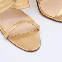 Pre Owned Manolo Blahnik Gold Leather Ankle Strap Sandals Size 41