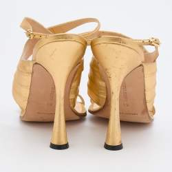 Pre Owned Manolo Blahnik Gold Leather Ankle Strap Sandals Size 41