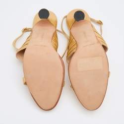 Pre Owned Manolo Blahnik Gold Leather Ankle Strap Sandals Size 41