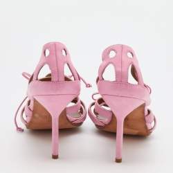 Pre Owned Manolo Blahnik Pink Leather Strappy Ankle Tie Sandals Size 36.5