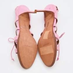 Pre Owned Manolo Blahnik Pink Leather Strappy Ankle Tie Sandals Size 36.5