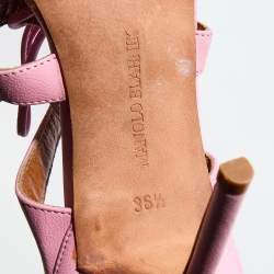 Pre Owned Manolo Blahnik Pink Leather Strappy Ankle Tie Sandals Size 36.5