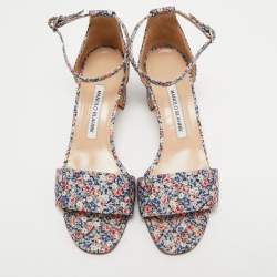 Manolo Blahnik Multicolor Floral Fabric Laura Ankle Strap Sandals Size 38