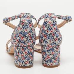 Manolo Blahnik Multicolor Floral Fabric Laura Ankle Strap Sandals Size 38