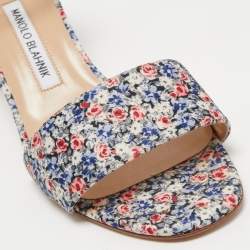 Manolo Blahnik Multicolor Floral Fabric Laura Ankle Strap Sandals Size 38