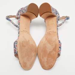 Manolo Blahnik Multicolor Floral Fabric Laura Ankle Strap Sandals Size 38