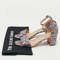 Manolo Blahnik Multicolor Floral Fabric Laura Ankle Strap Sandals Size 38