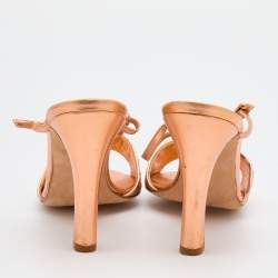 Pre Owned Manolo Blahnik Metallic Bronze Woven Leather T-Strap Sandals Size 41