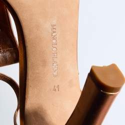 Pre Owned Manolo Blahnik Metallic Bronze Woven Leather T-Strap Sandals Size 41