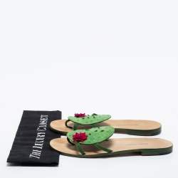 Pre Owned Manolo Blahnik Green Ostrich Leather Flat Sides Size 38