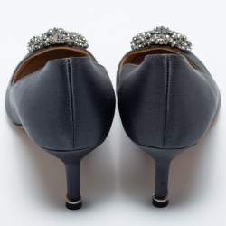 Pre Owned Manolo Blahnik Dark Grey Satin Hangisi Pumps Size 36.5