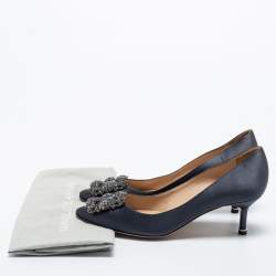 Pre Owned Manolo Blahnik Dark Grey Satin Hangisi Pumps Size 36.5